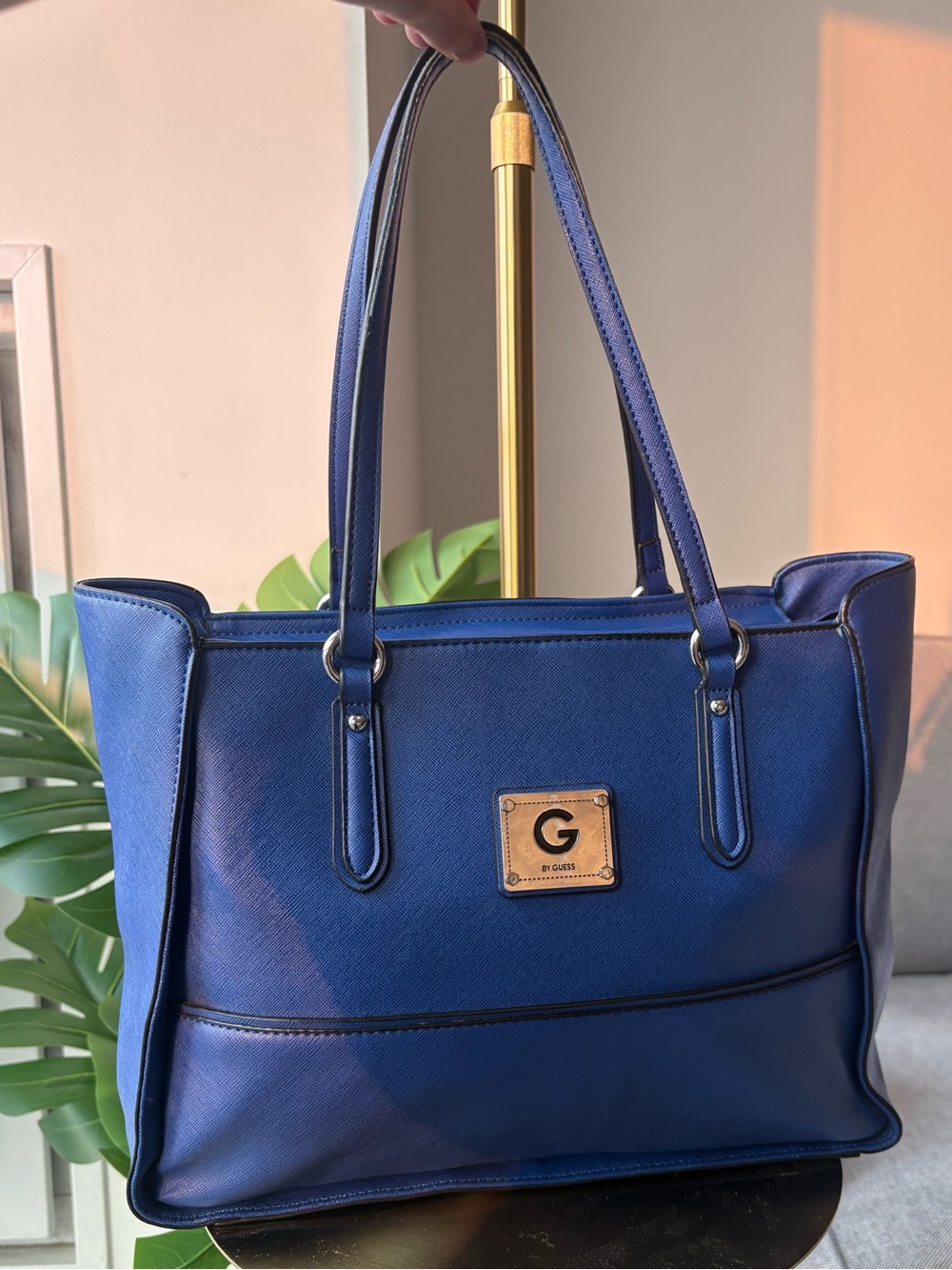 G by GUESS Blue Leather Tote Bag comes with FREE Pink GUESS Purse
